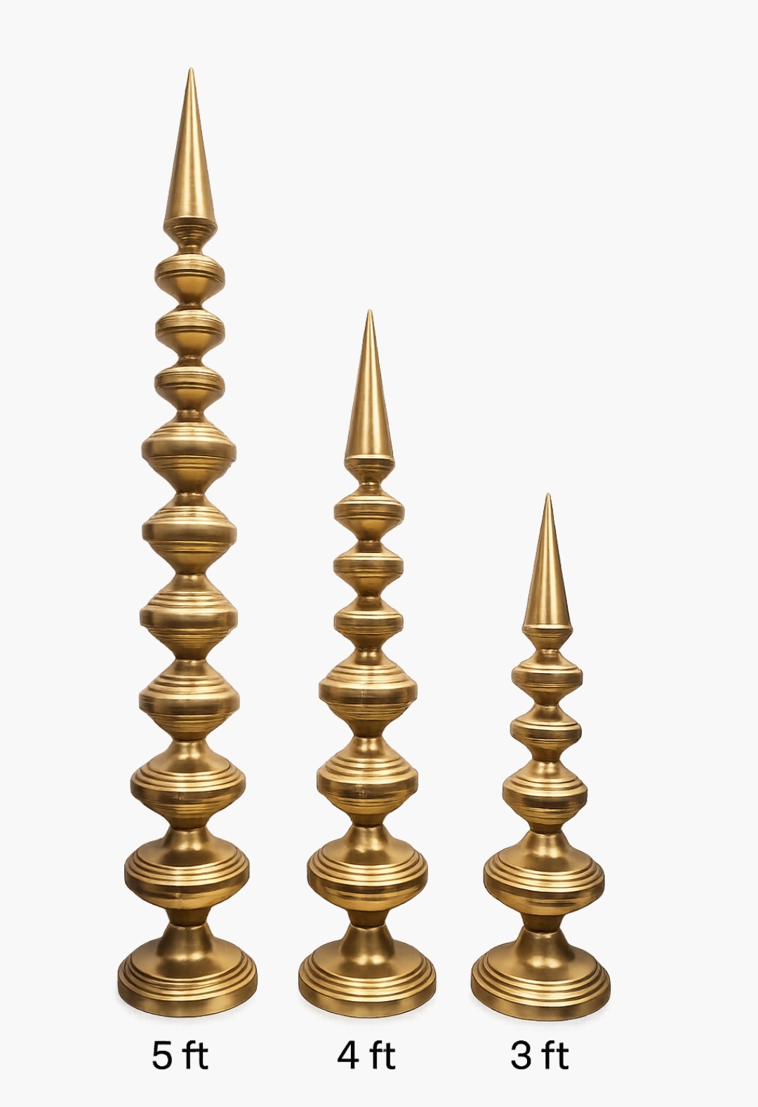 Golden Metal Decorative Pillar Stand Set of 3 (3ft, 4ft & 5ft) | Wedding & Event Decor