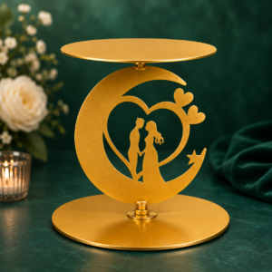 Golden Metal Couple Heart Cake Stand | Premium Decorative Dessert Display