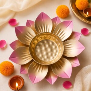 Pink Lotus Metal Urli Bowl – Decorative Floating Candle & Flower Bowl