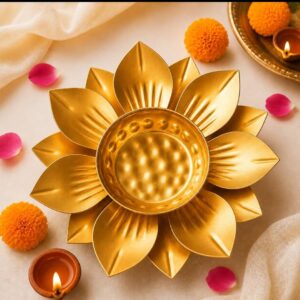 Golden Lotus Metal Urli Bowl – Decorative Floating Candle & Flower Bowl