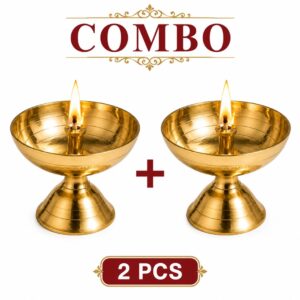Brass Finish Metal Diya Set (Pack of 2) – Traditional Oil Lamp for Pooja & Home