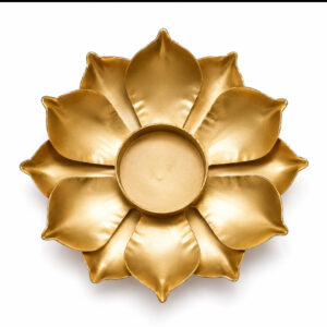 Golden Lotus Metal Tealight Candle Holder – Decorative Diya for Home & Pooja