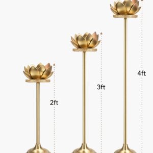 Golden Lotus Floor Candle Stand Set (2ft, 3ft & 4ft) – Metal Diya Stand Set of 3